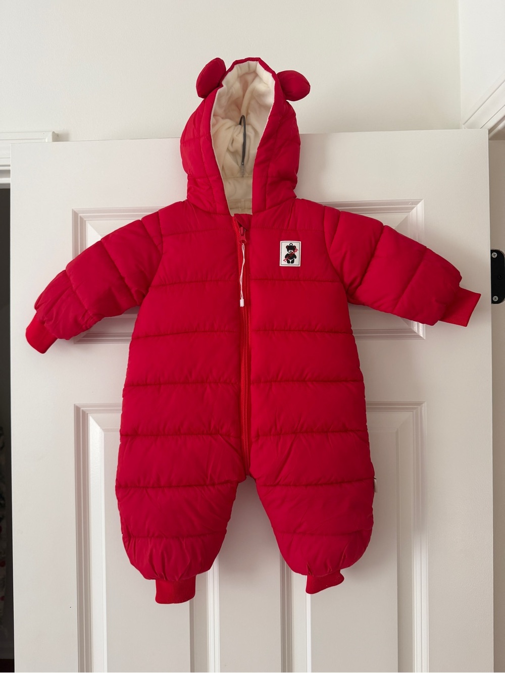 Red Padded Baby One-Piece Bodysuit with Hood